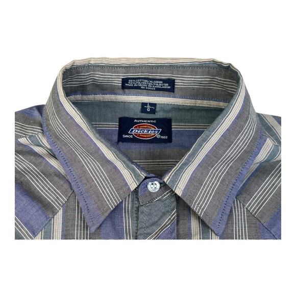 Dickies Men’s Pearl Snap Western Long Sleeve Striped Shirt Large Purple Denim - Picture 13 of 13
